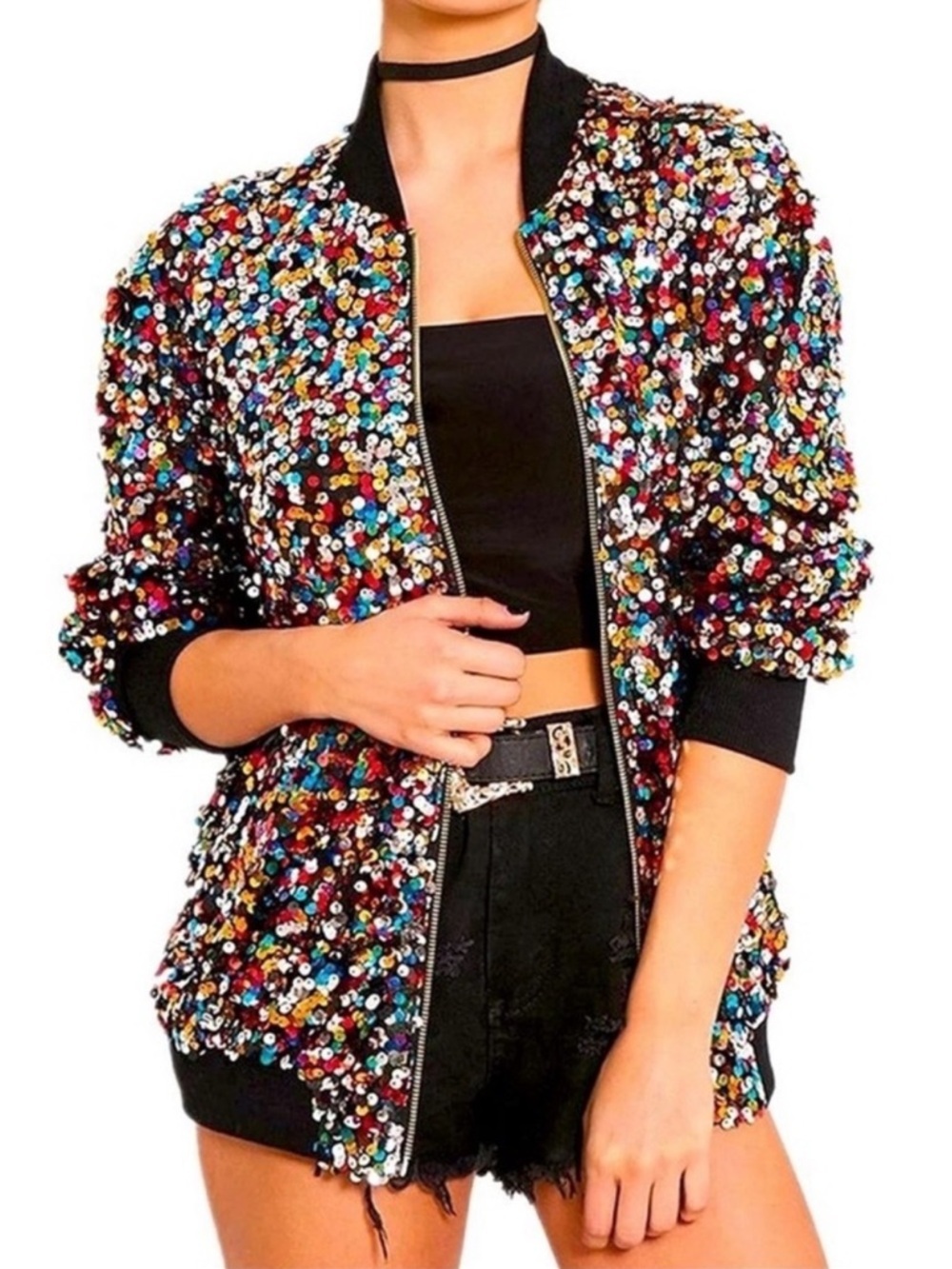 Cresay Sequin Bomber Jacket - Multicolor
